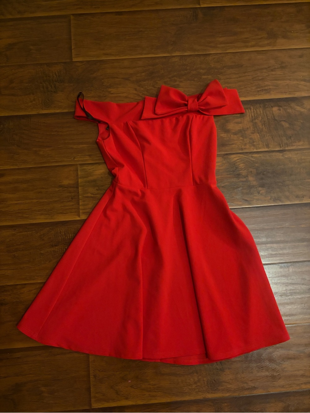 B Darlin Red One-Shoulder Bow Fit-and-Flare Dress